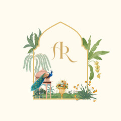 Traditional Mughal Wedding Monogram Design. Pichwai, Mughal, traditional theme Monogram  design for wedding.  © Design 35