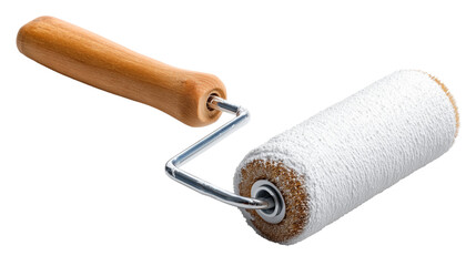 Fototapeta premium Close-up front view of a clean paint roller on transparent background, perfect for home improvement, DIY projects, renovation, and painting services visuals.