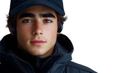 Young Man Wearing Winter Gear and Headphones Perfect for Lifestyle Fashion and Technology Th