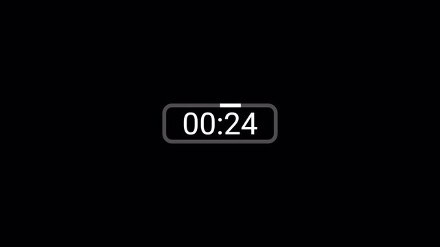 30 seconds countdown timer on transparent background, countdown timer from 30 to 0 with alpha channel.	
