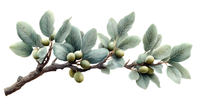A branch with green leaves and small round fruits perfect for nature botanical and decorativ - Powered by Adobe
