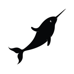 Obraz premium Narwhals Silhouette vector bundle illustration, Set of Narwhals Silhouette 