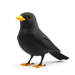 3D rendering of a small, black bird.