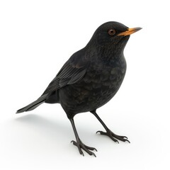 Obraz premium Close-up of a blackbird against a plain white background.