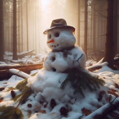 Crumbling Snowman melting and slumping