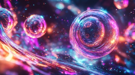 Neon Cyberpunk Holographic Network Orbs