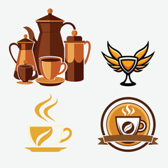 Vector gold coloured coffee cup icon in a black circle illustration Coffee cup vector illustration