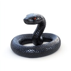 Fototapeta premium A menacing black snake coils in a threatening pose.