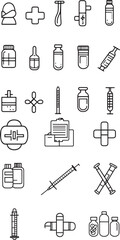 Set of hospital icons black and white black outline