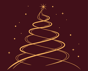 Elegant Abstract Christmas Tree: Golden Swirls, Star, and Festive Design.