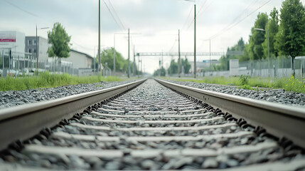 Perspective View Of Train Tracks In Urban Area
