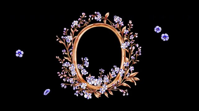 Elegant floral monogram design animated overlay, transparent 4K video, alpha channel, ProRes 4444