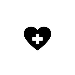 Obraz premium Heart Icon in Minimal Black Silhouette Style with Medical Cross Centered Inside in Vector Format