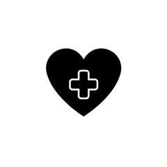 Obraz premium Black Silhouette Vector Heart with White Medical Cross in Minimalist Healthcare Icon Style on White Background