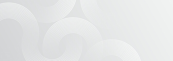 Grey abstract background with white circle lines. Geometric stripe line art design. Minimal lines pattern. Modern futuristic concept.