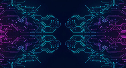 Futuristic Circuit Board Pattern with Glowing Digital Network in Blue and Purple &ndash; Cyberpunk Tech Design

