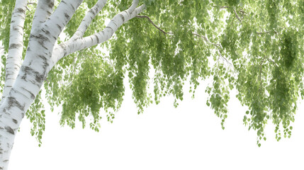 Fototapeta premium Birch Tree Branches with Green Leaves Nature Background Spring Foliage Canopy Texture Desi