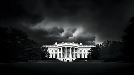Dramatic White House Scene Under Stormy Sky