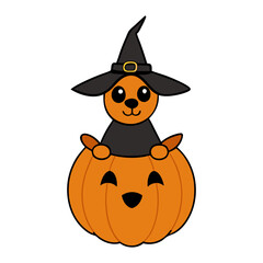 halloween dog with pumpkin vector
