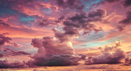 Colorful Cloud Skycape at Sunset - A breathtaking sunset sky filled with vibrant colors, fluffy clouds, and warm hues. Symbolizing hope, serenity, peace, tranquility, and beauty