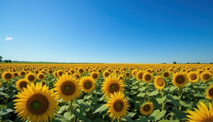 Fototapeta premium Vibrant Sunflower Field Under Clear Blue Sky Landscape