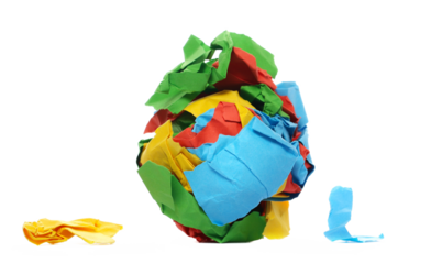 Colorful crumpled paper ball isolated on white background, clipping path	