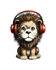 Fototapeta premium bady-lion-red-headphones