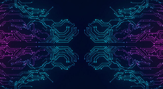 Futuristic Circuit Board Pattern with Glowing Digital Network in Blue and Purple &ndash; Cyberpunk Tech Design

