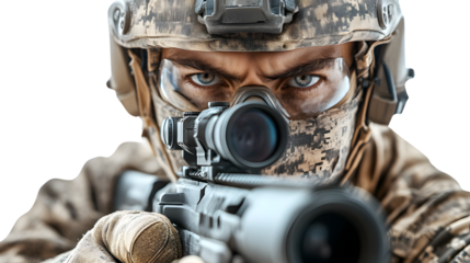 Closeup of Soldier aiming Rifle with Scope