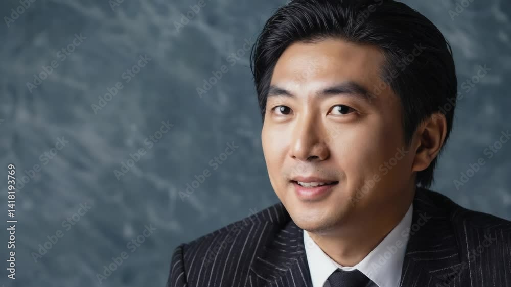 Poster a close-up view of a man wearing a suit and tie, perfect for use in business or professional setting