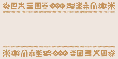 Hand drawn African, Mexican and Aztecs tribal for frame, border background with grain texture