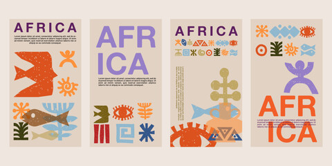 Hand drawn African, Mexican and Aztecs tribal for frame, border, cover, social media background with grain texture