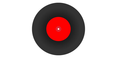 black vinyl record with red label,  vinyl record isolated on white background