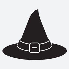 witches hat with buckle silhouette vector art illustration, witch hat isolated on white, Halloween hat