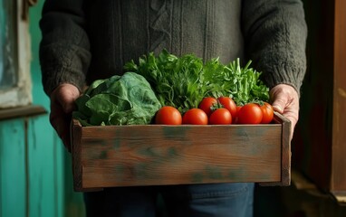 Freshly Harvested Vegetables in Wooden Crate - A Bountiful Harvest