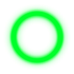 A glowing green circular shape against a white background, featuring a soft, blurred outer edge.