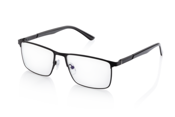 Reading glasses in a thin black frame, isolated on white background, unbranded, template for a designer