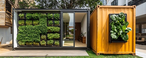 Urban Vertical Farms Inside Modified Containers Growing Healthy Leafy Greens with Smart Lighting and Technology