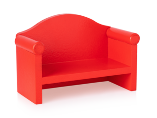 Wooden toy sofa red color isolated on white background
