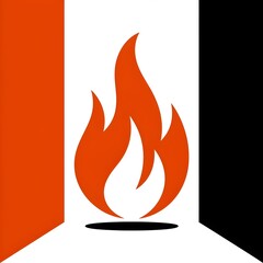 An illustration of a flame in a vibrant orange color, set against a stark white background. The flame is stylized with smooth, flowing lines, creating a clean and modern design.