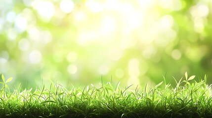Obraz premium Lush Greenery with Bokeh Background, Lush green leaves and grass with a bright, bokeh background