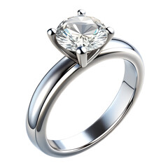 Shiny engagement ring close up view isolated on transparent background