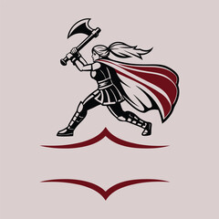 Fearless Warrior Woman with Battle Axe in Action Pose Vector Illustration