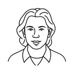 Minimalist Vector Illustration Of A Person With Long Hair And Collar Shirt Line Art Style