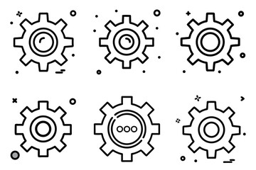 Collection of abstract black outline gears symbols settings icon vector illustration