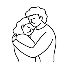 Minimalist Line Art Of A Loving Couple Embracing In Tender Moment Depicting Romance And Connection With Soft Expressions