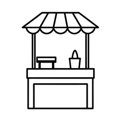 Black And White Outline Of A Market Stall Or Kiosk With Awning And Display Surface Minimalist Style
