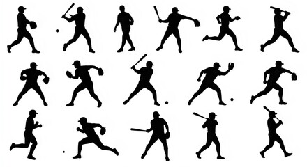 Dynamic Baseball Action Silhouettes
