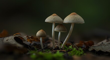 Fototapeta premium A Cluster of Delicate Mushrooms Emerging from Forest Floor