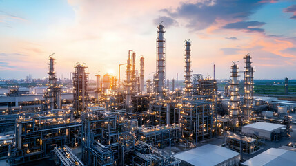 Fototapeta premium Aerial View Of Industrial Plant Complex At Sunset